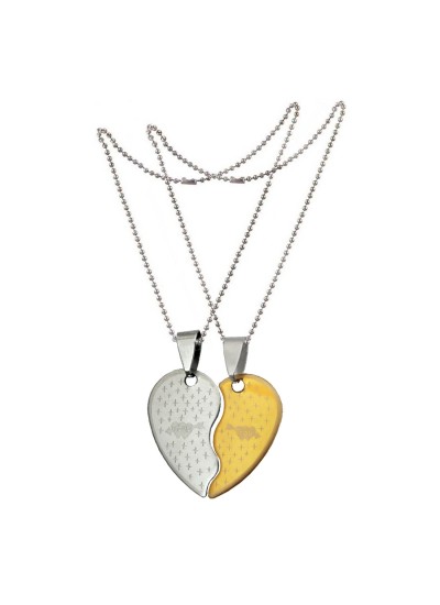 Two Pieces Couple Heart Shape Necklace by Menjewell 